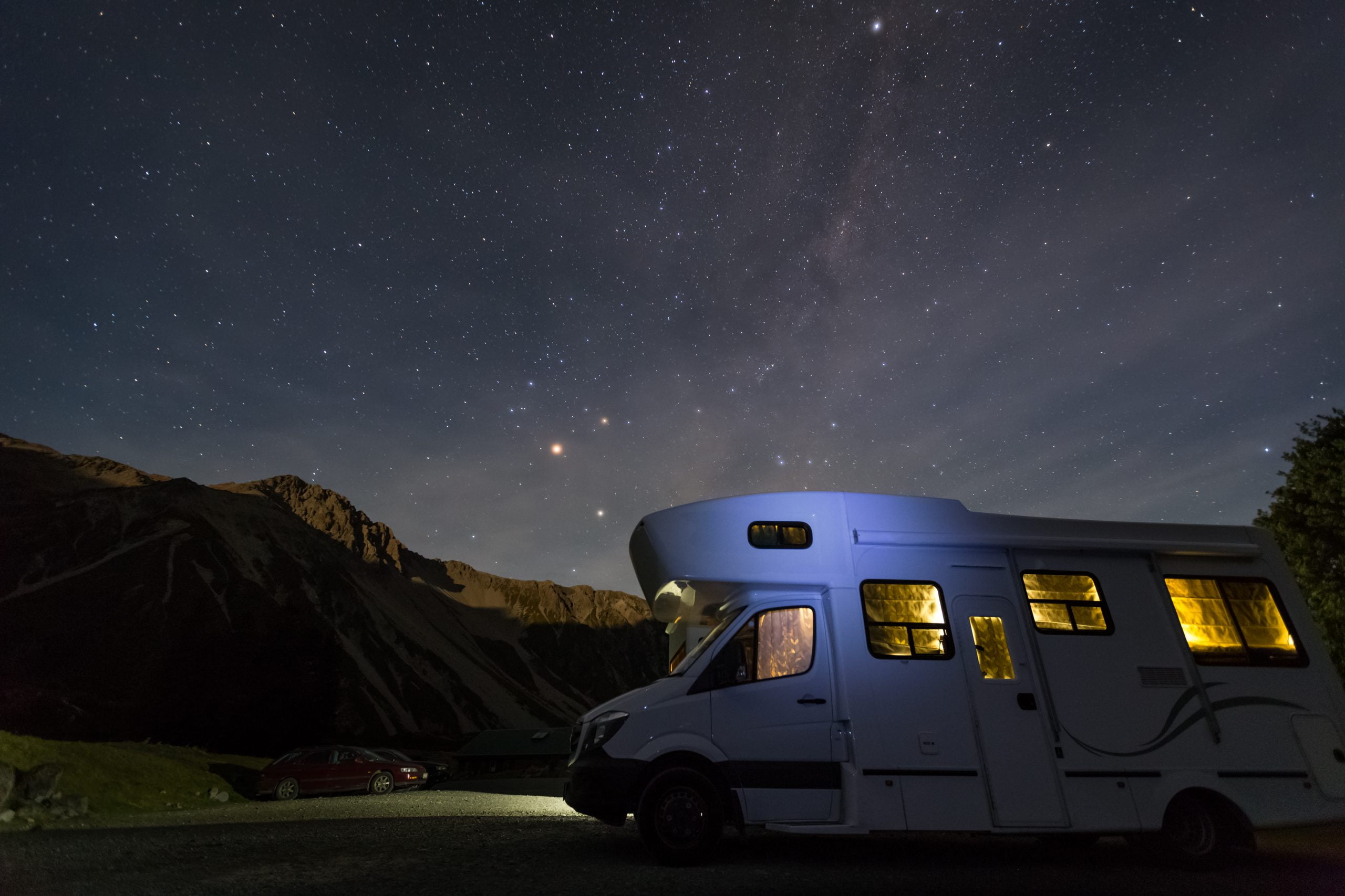 campervan at White Horse campground with night sky background