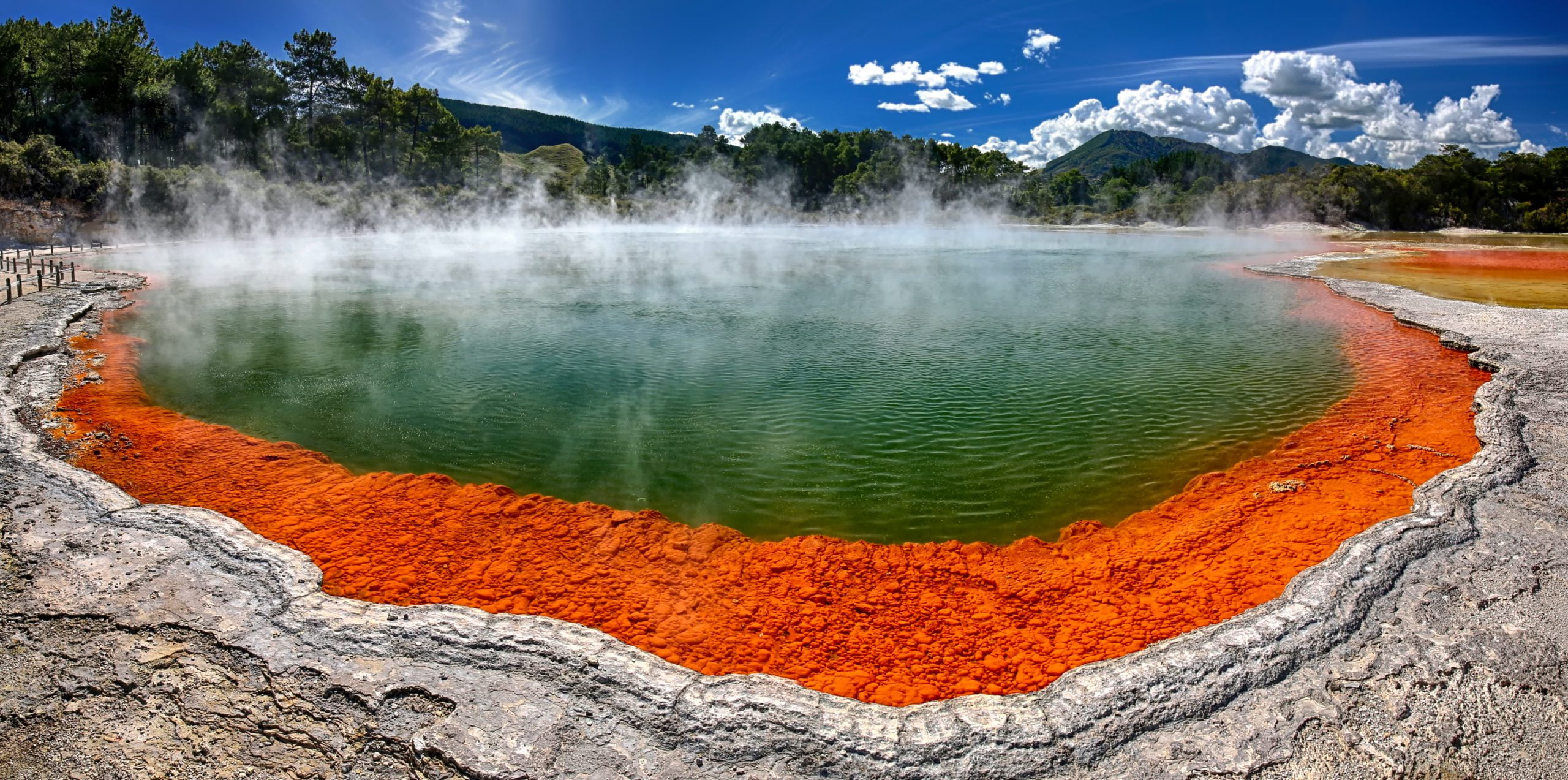 Thermal lake Champagne Pool at Wai-O-Tapu Thermal Wonderland near Rotorua, New Zealand (HDR panorama)