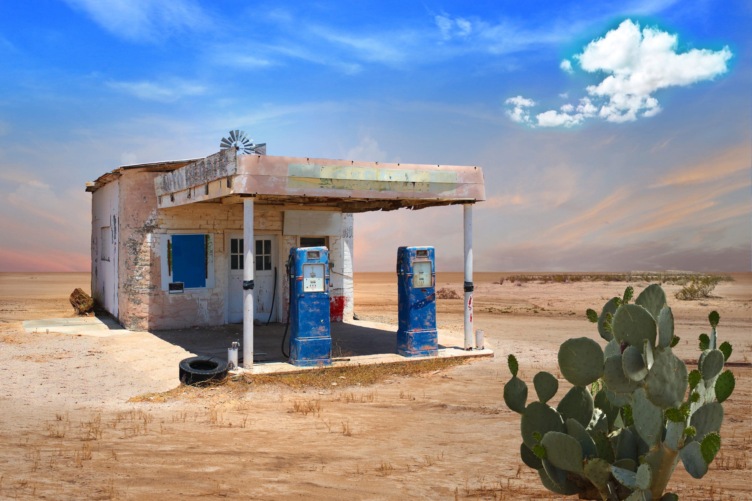 Oud benzinestation aan de route 66 in de Verenigde Staten